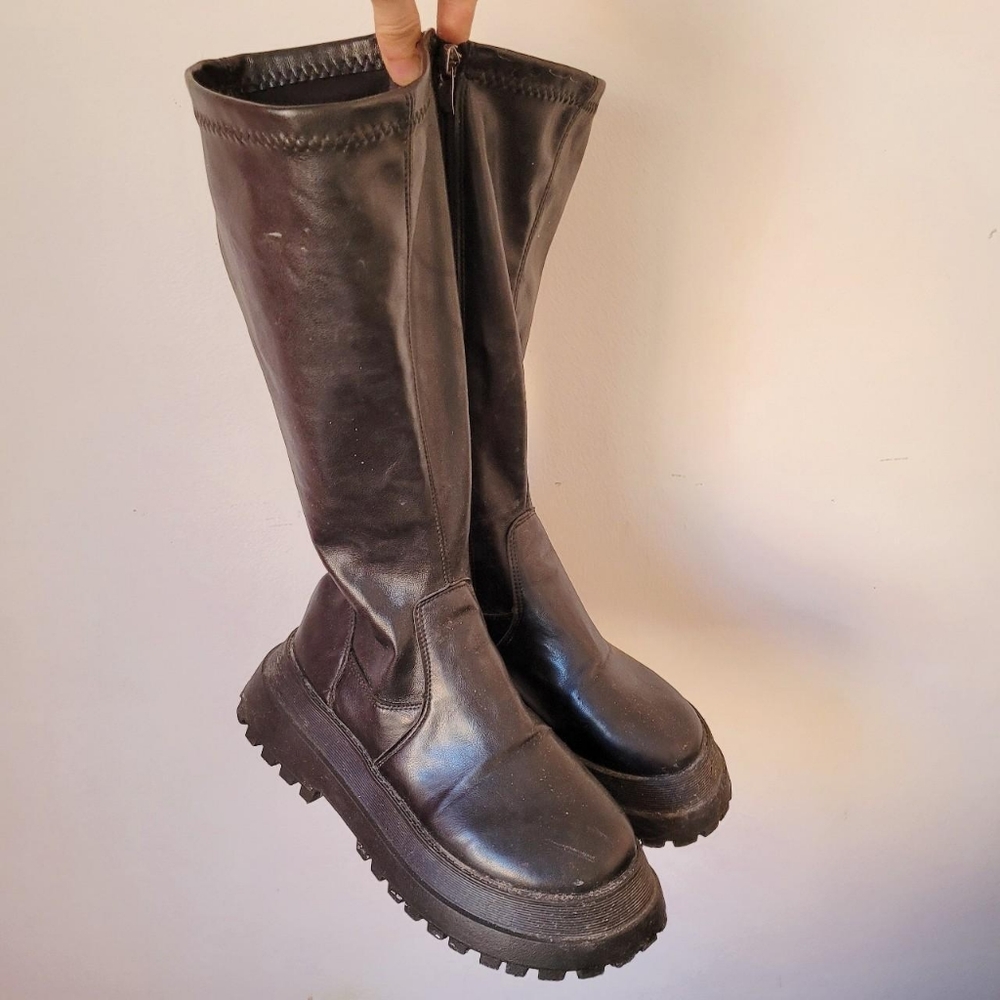 ZARA chunky platform black faux leather boots